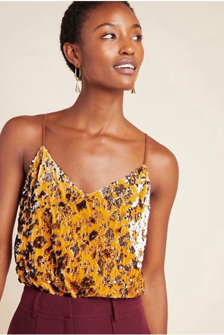 NWT Anthropologie RO&DE Velvet Leopard Print Sequin Camisole Tank Top Size S
